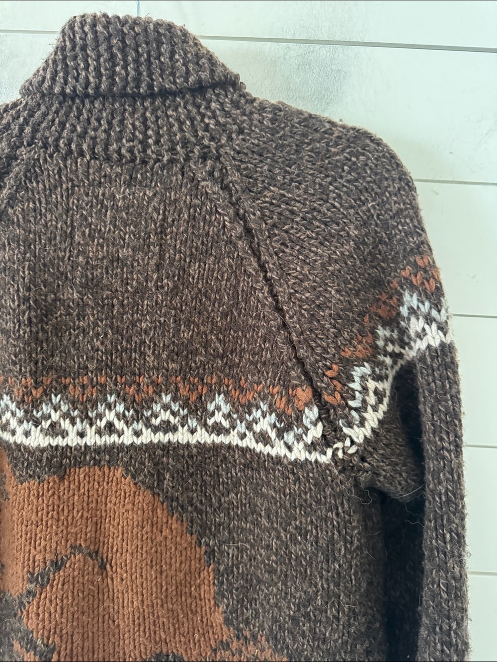 Mary Maxim Roots Colab Size XS ( Generous) Hand Knit Beaver Cardigan Full Zip - Picture 11 of 17